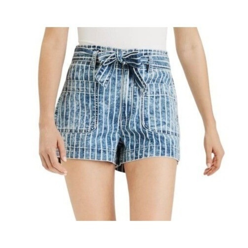 American‎ Eagle Womens 27 Striped Belted High Waist Mom Jean Shorts NWT